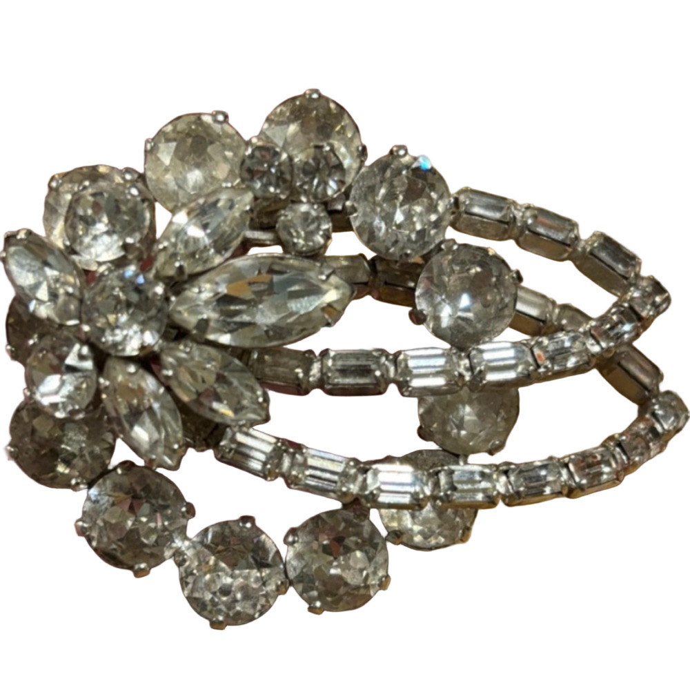 💎Signed Sherman Clear Rhinestone Brooch – Vintage Canadian Designer Jewelry